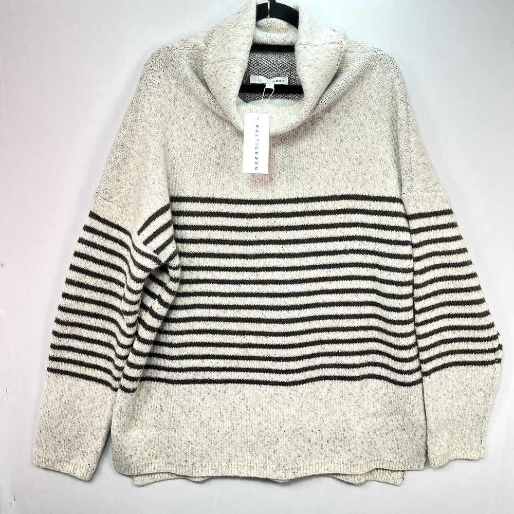 Baltic Born Pennington Striped Turtleneck Sweater Women's Size L Cream NWT